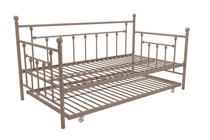 Manila Metal Daybed and Trundle Set with Sturdy Metal Frame and Slats - Millennial Pink - Twin