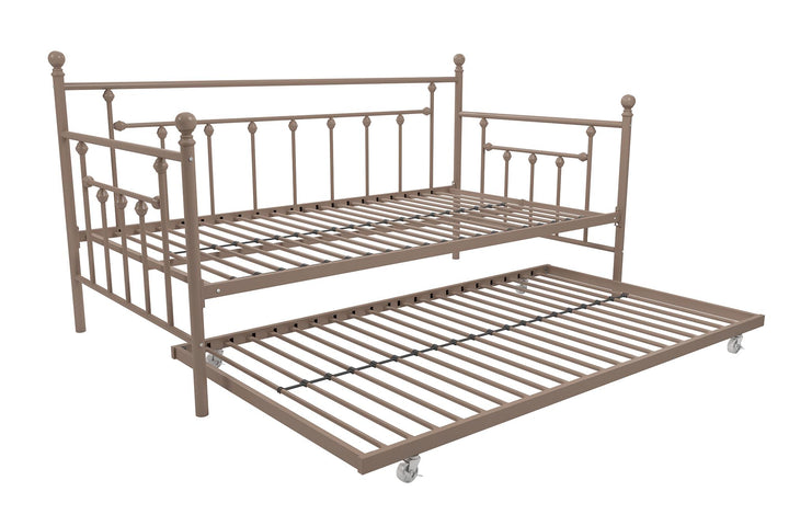 Manila Metal Daybed and Trundle Set with Sturdy Metal Frame and Slats - Millennial Pink - Twin