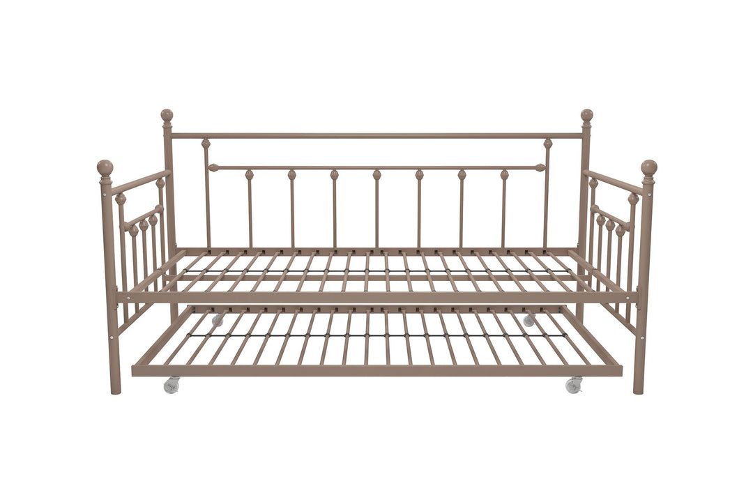 Manila Metal Daybed and Trundle Set with Sturdy Metal Frame and Slats - Millennial Pink - Twin