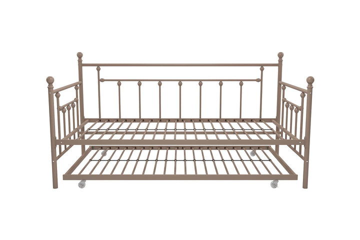 Manila Metal Daybed and Trundle Set with Sturdy Metal Frame and Slats - Millennial Pink - Twin