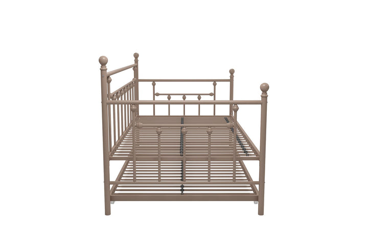 Manila Metal Daybed and Trundle Set with Sturdy Metal Frame and Slats - Millennial Pink - Twin
