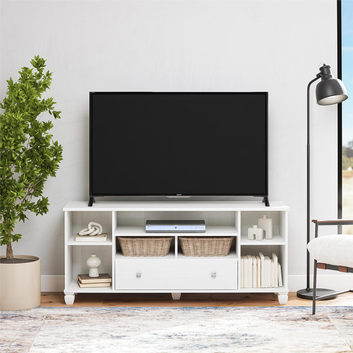 TV stand with drawer and shelves - White