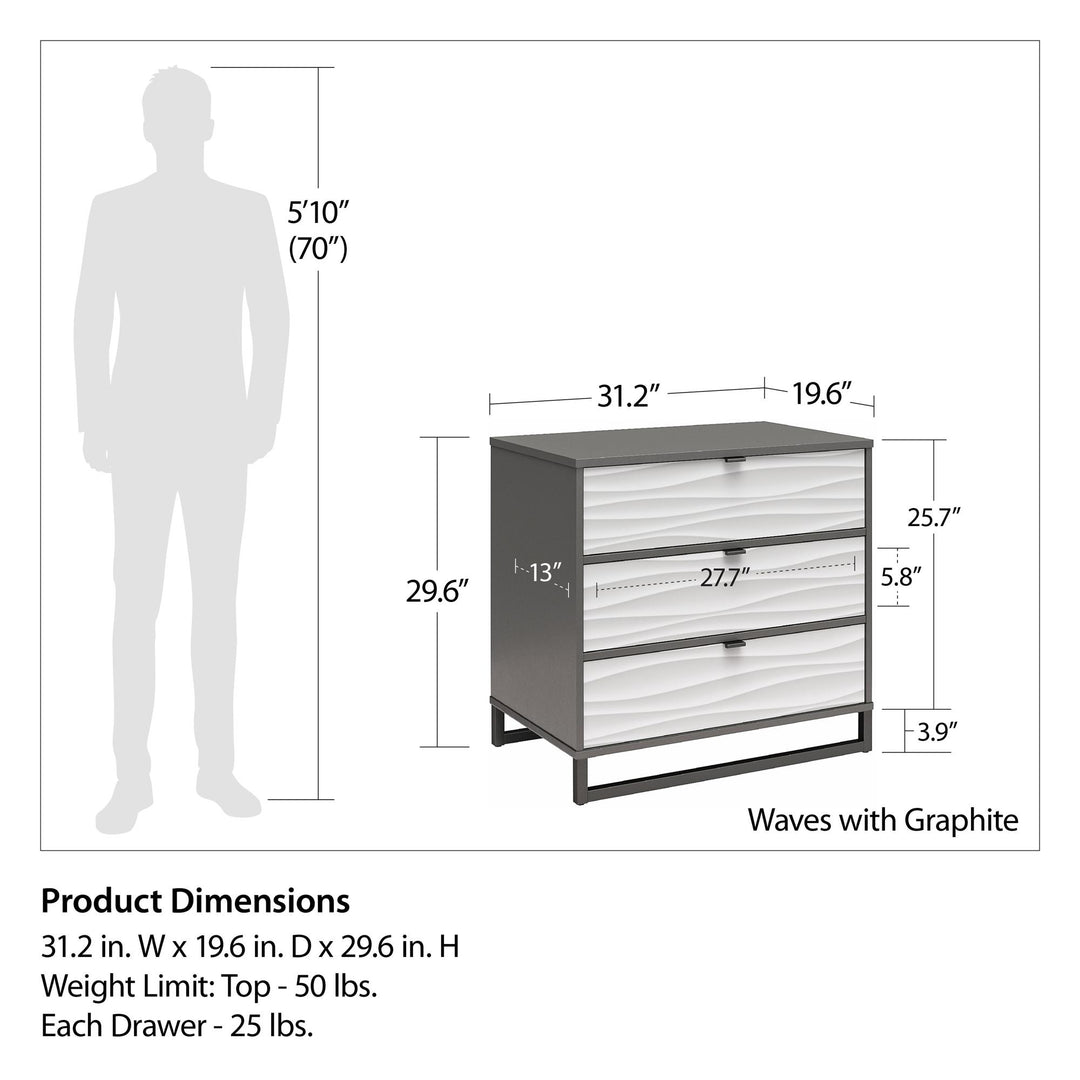 3 drawer dresser with sleek metal handles - Graphite