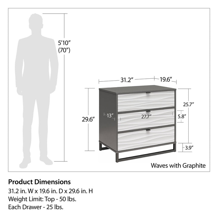 3 drawer dresser with sleek metal handles - Graphite