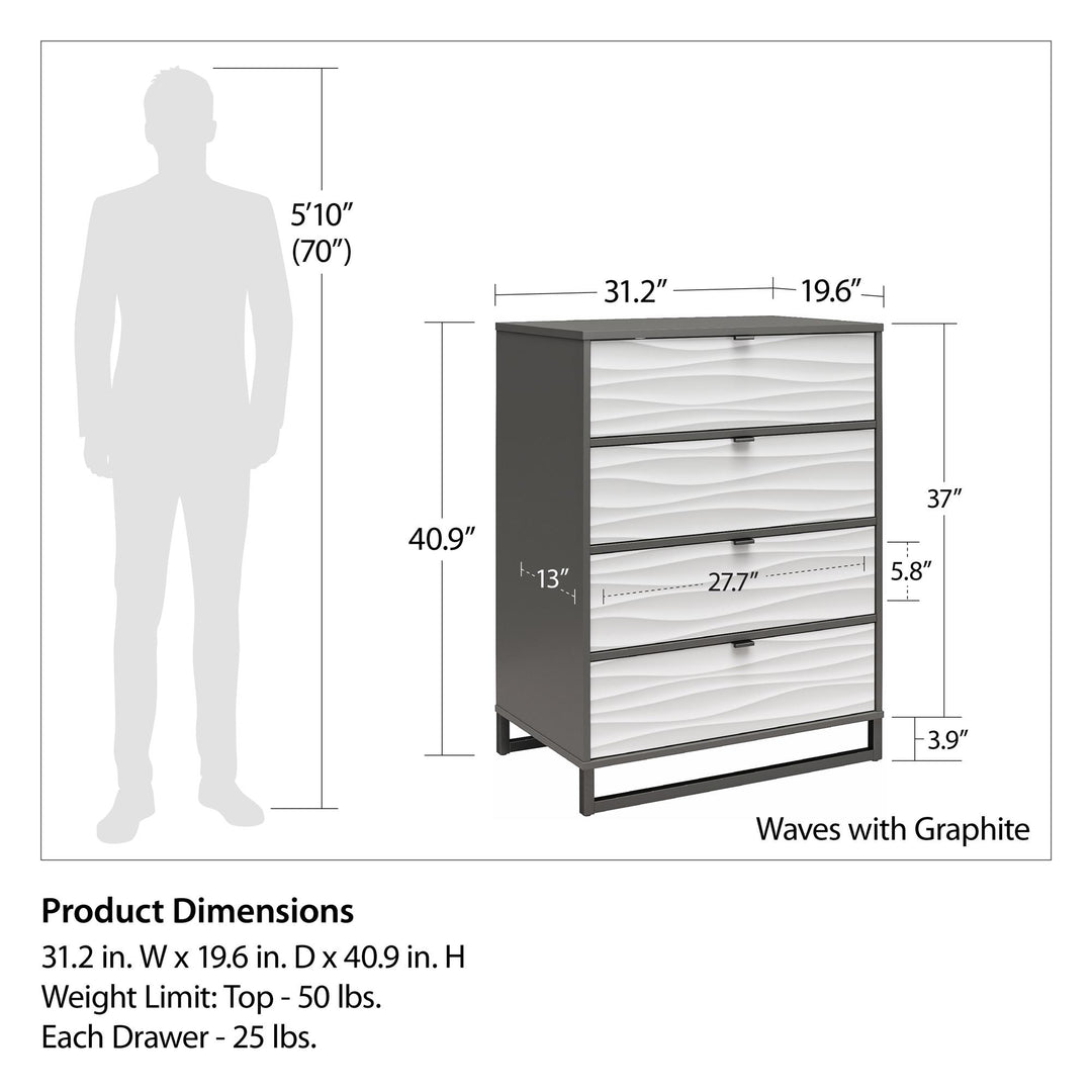 Dark woodgrain finished 4 drawer dresser - Graphite