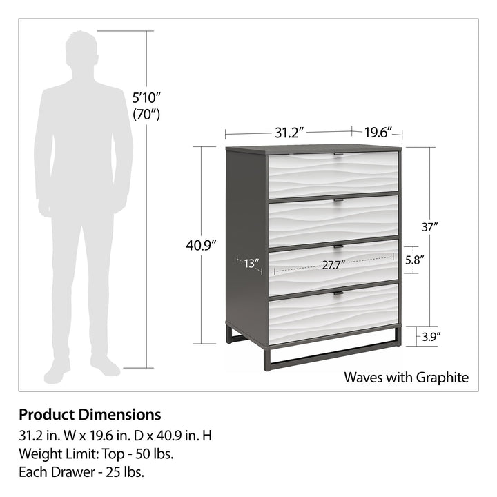 Dark woodgrain finished 4 drawer dresser - Graphite