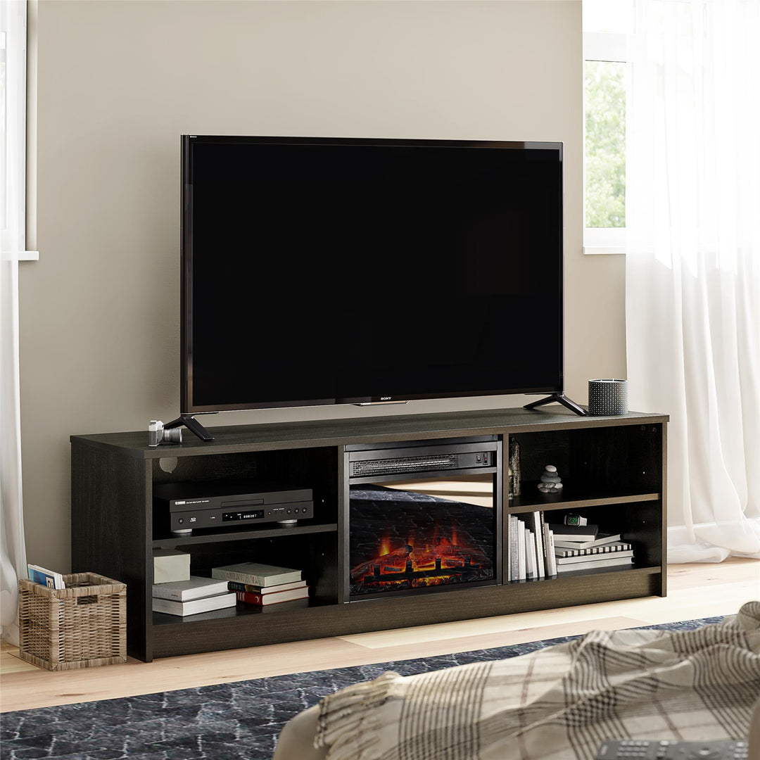 TV Stand with Electric Fireplace Insert -  Black Oak