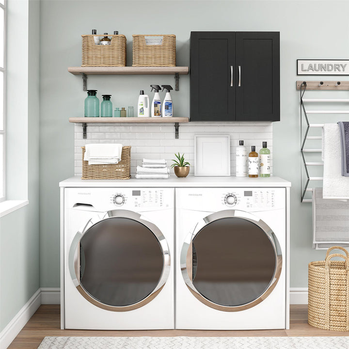 Basin Framed 24 Inch Wall Cabinet with 2 Shelves - Black - 2 Door