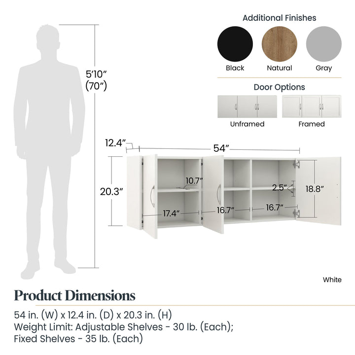 Basin 54 Inch 3 Door Wall Storage Cabinet - Dove Gray