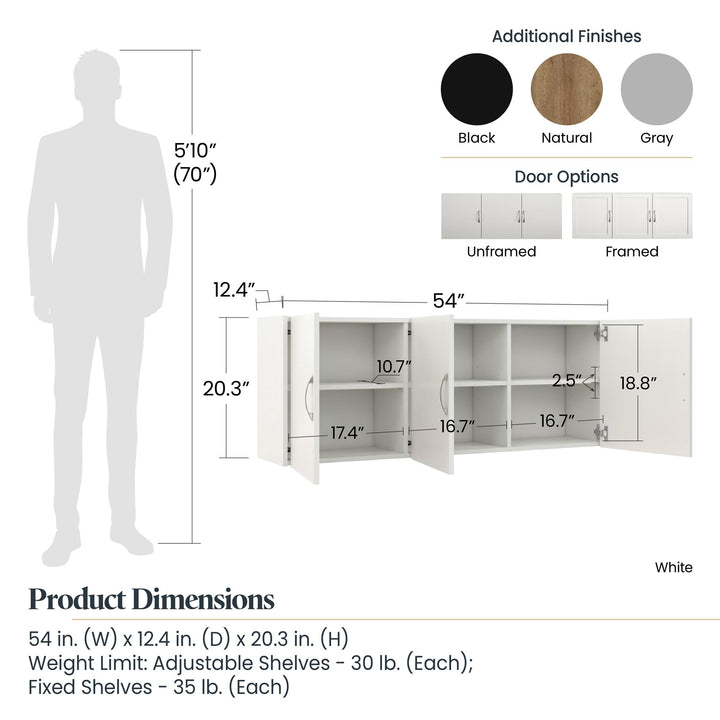 Basin 54 Inch 3 Door Wall Storage Cabinet - Black