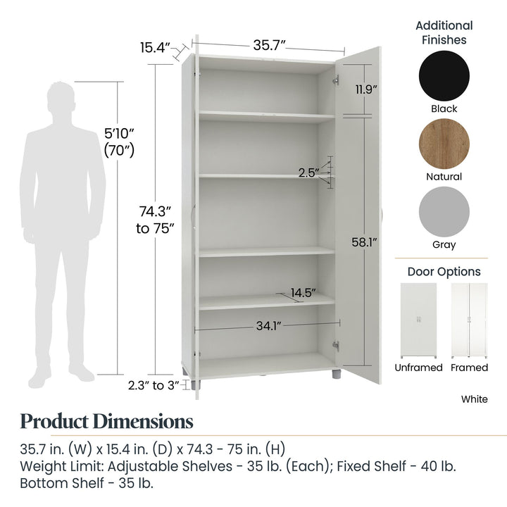 3 adjustable shelves utility cabinet - White