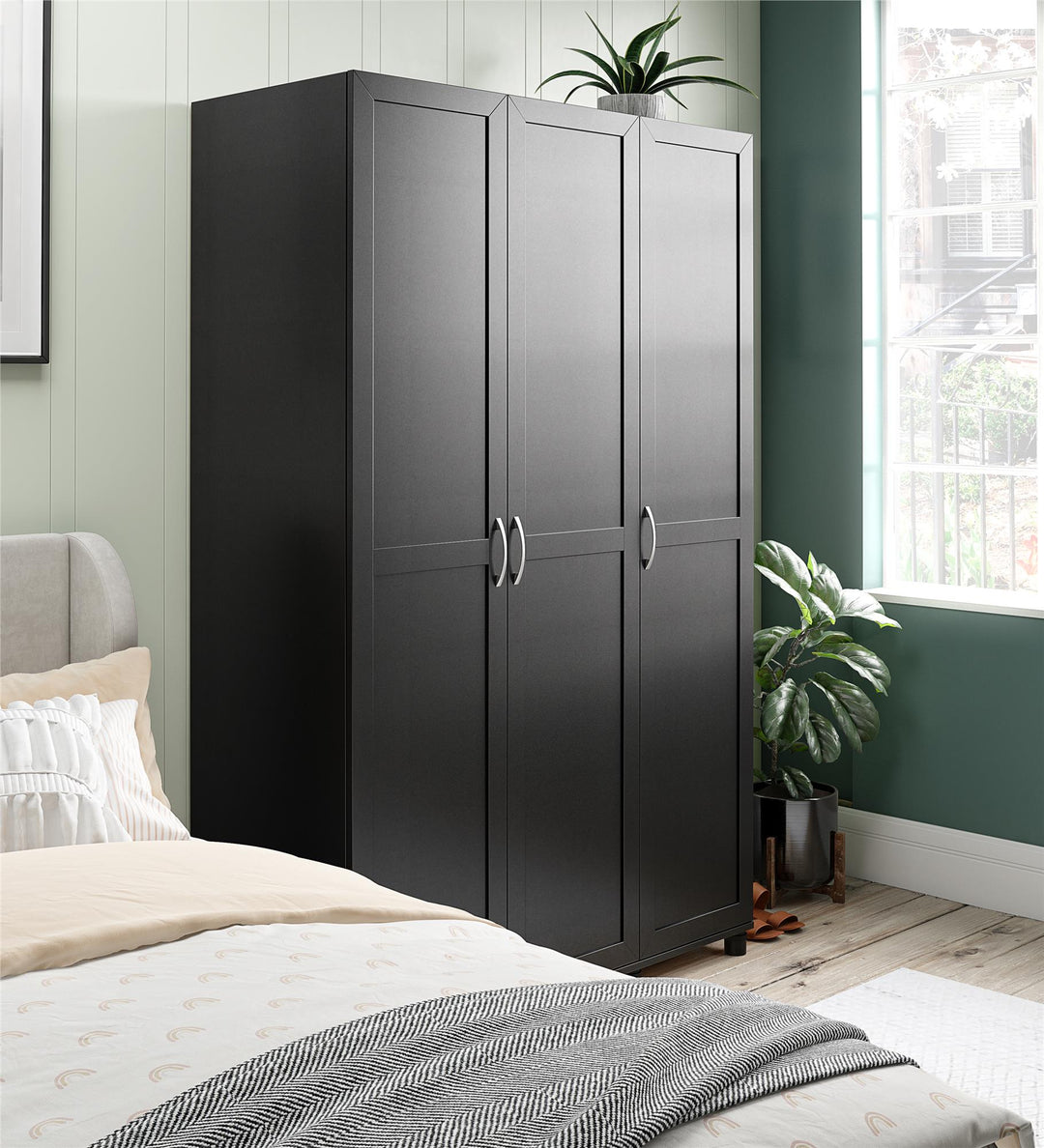 Basin Framed 3 Door Wardrobe - Black