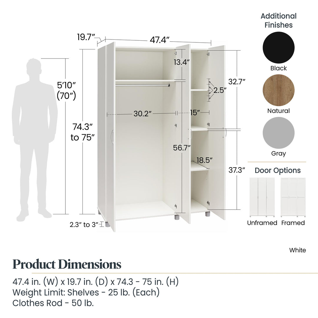 Basin Framed 3 Door Wardrobe - Black