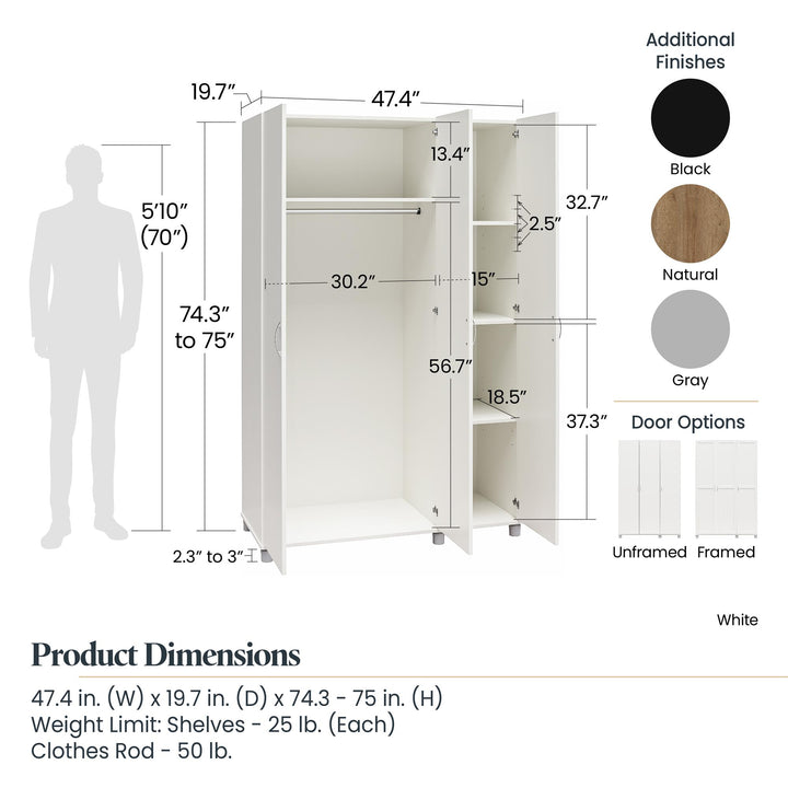 Basin Framed 3 Door Wardrobe - Black