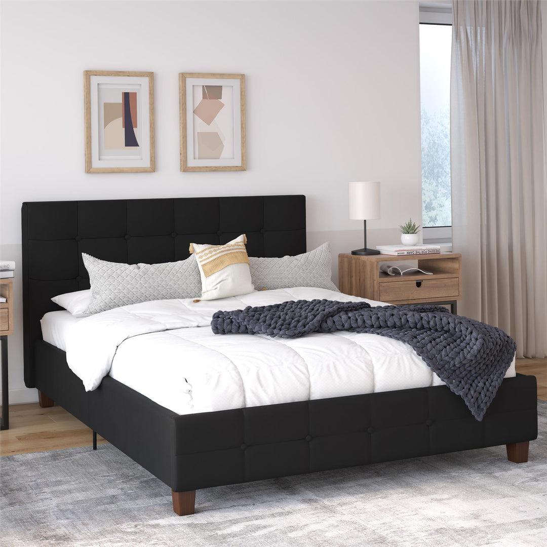 Rose Upholstered Bed with Button Tufted Detail - Black - Full