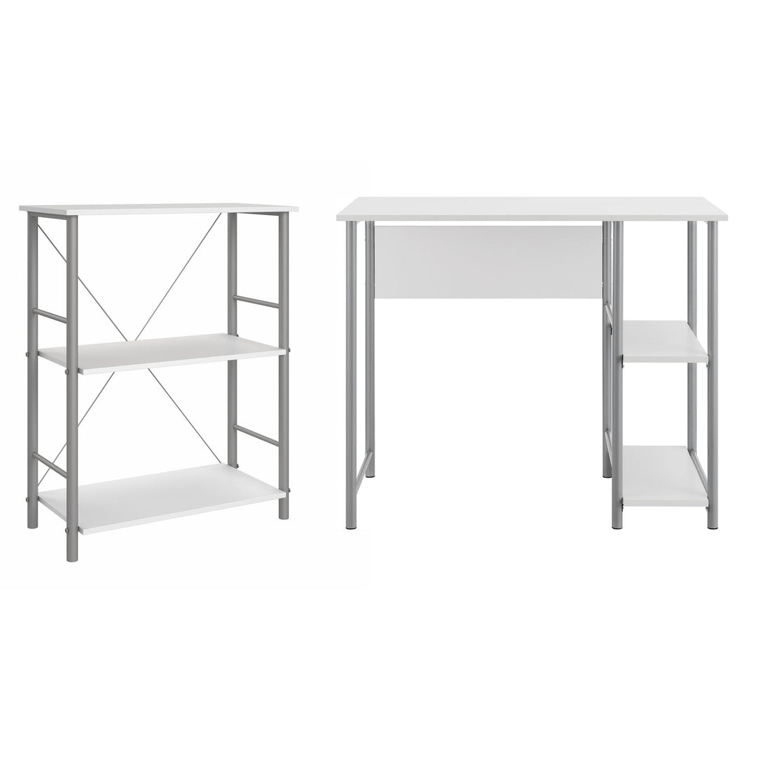 Meridian Metal Computer Desk With 2 Side Storage Shelves - White