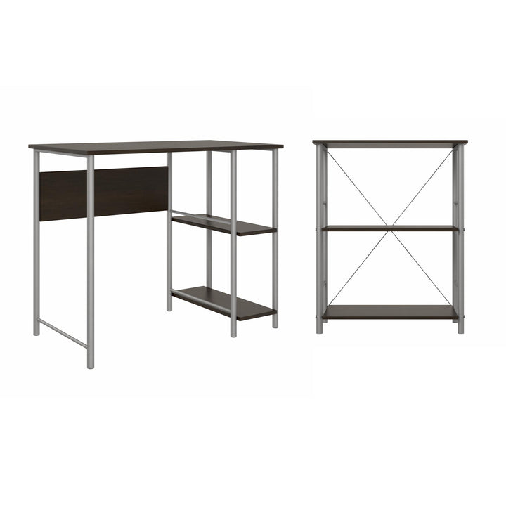 Meridian Metal Computer Desk With 2 Side Storage Shelves - Espresso