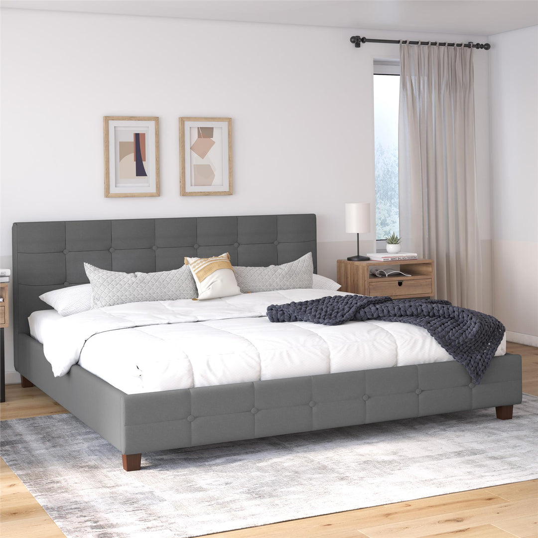 Rose Upholstered Bed with Button Tufted Detail - Gray - King