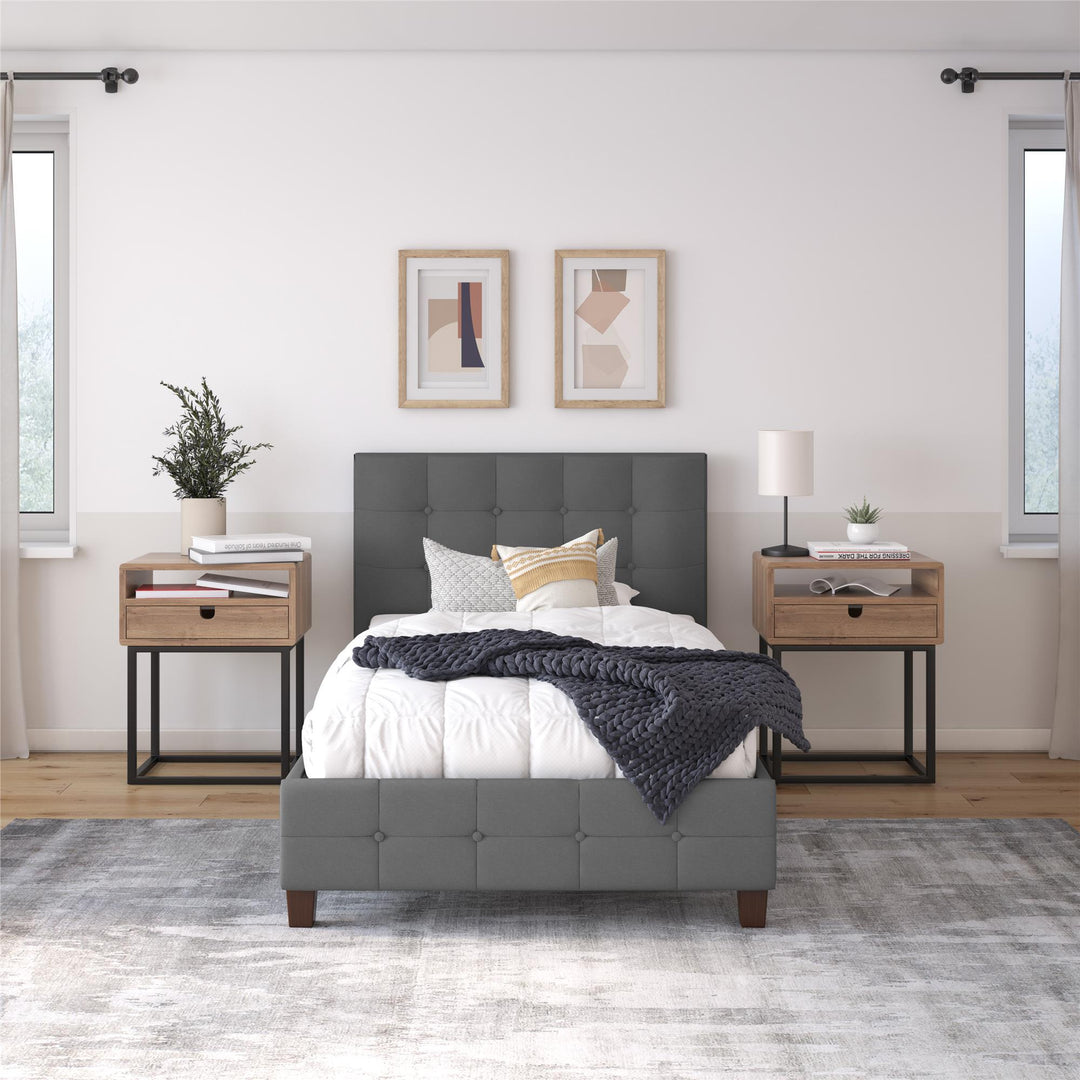 Rose Upholstered Bed with Button Tufted Detail - Gray - Twin
