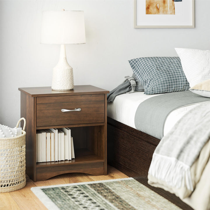 open shelf nightstand with one drawer  - Cherry Oak