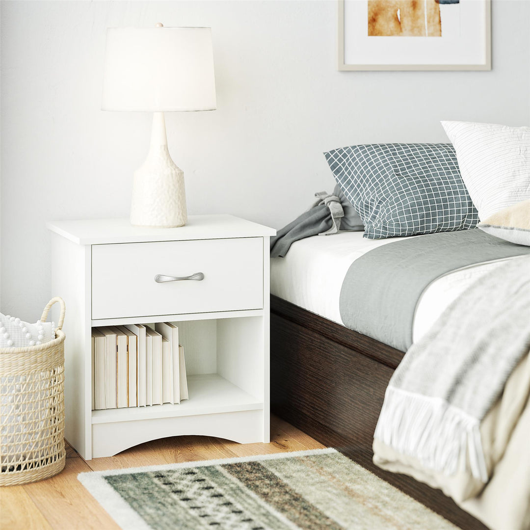 wooden one drawer nightstand with open shelf  - Ivory Oak