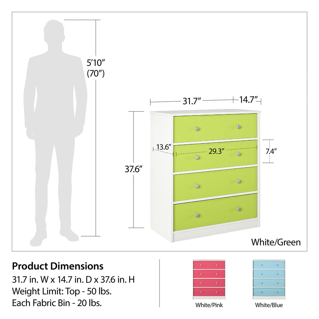 Mya Park Tall Dresser with 4 Fabric Storage Bins - Apple Green
