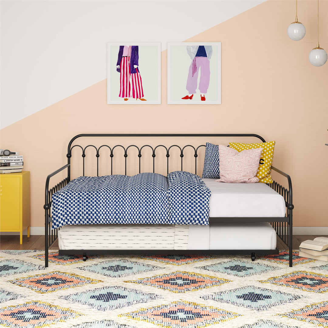 Bright Pop Metal Daybed with Trundle - Black - Full-Over-Twin