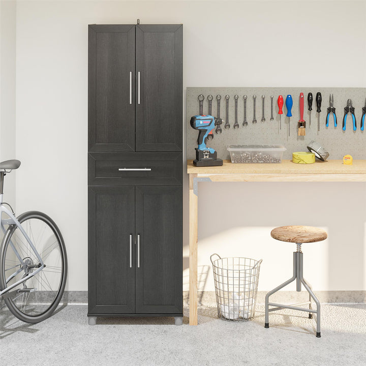 4 Door 1 Drawer Storage Cabinet -  Black Oak