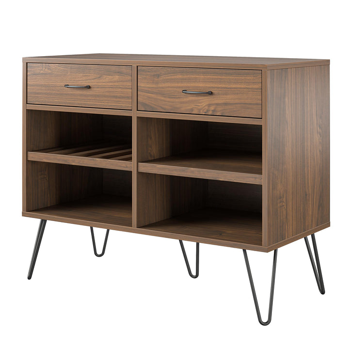 Pino Valley Mid Century Modern Beverage Cabinet with Interchangable Shelves - Walnut