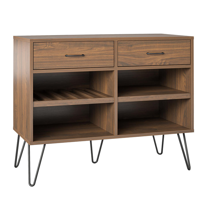 Pino Valley Mid Century Modern Beverage Cabinet with Interchangable Shelves - Walnut