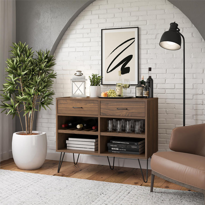 Pino Valley Mid Century Modern Beverage Cabinet with Interchangable Shelves - Walnut