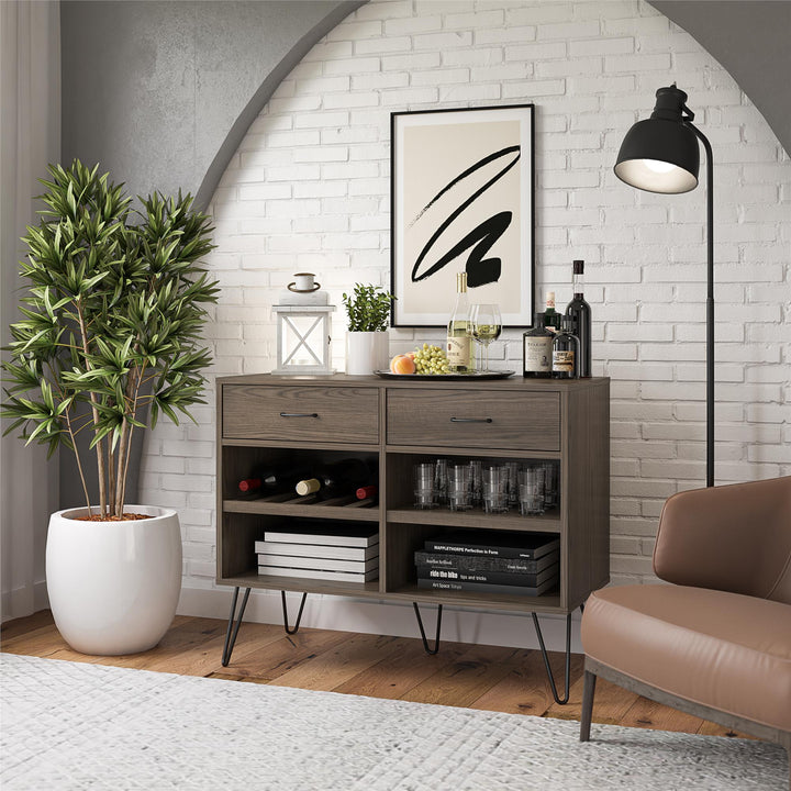 Pino Valley Mid Century Modern Beverage Cabinet with Interchangable Shelves - Medium Brown