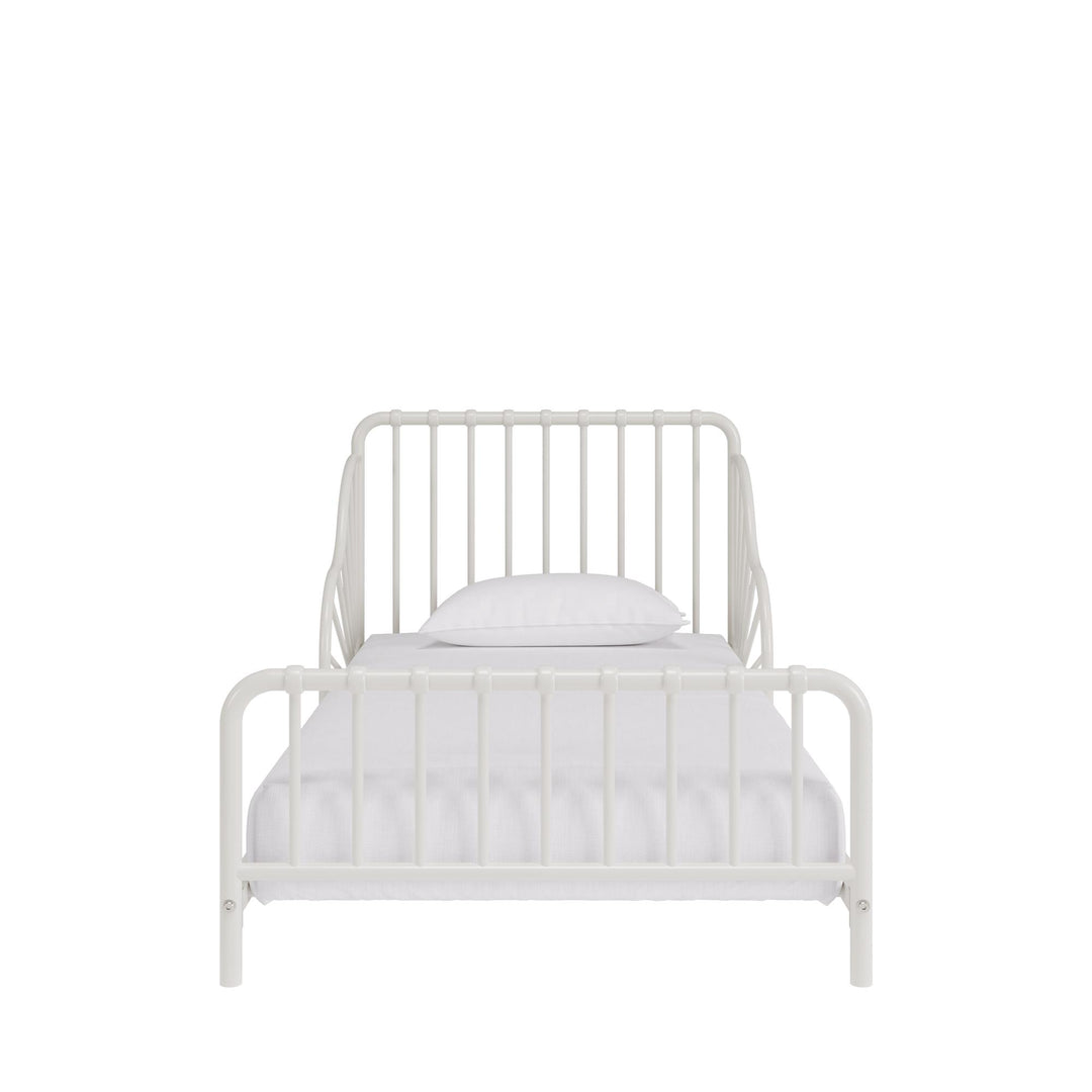 Little Seeds Quinn Whimsical Metal Toddler Bed, White - Off White - Crib & Toddler Mattress