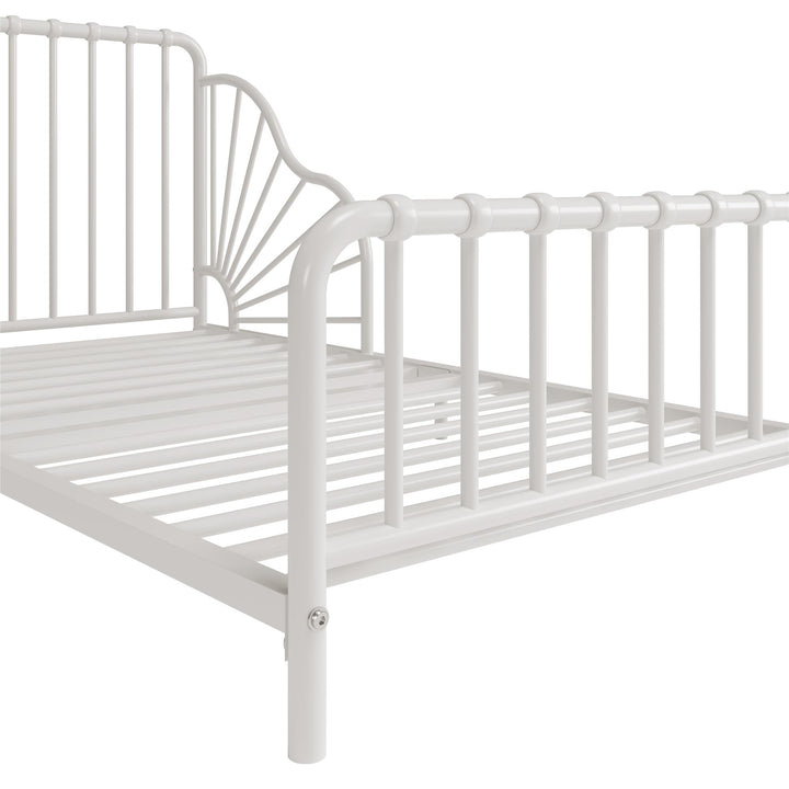 Little Seeds Quinn Whimsical Metal Toddler Bed, White - Off White - Crib & Toddler Mattress