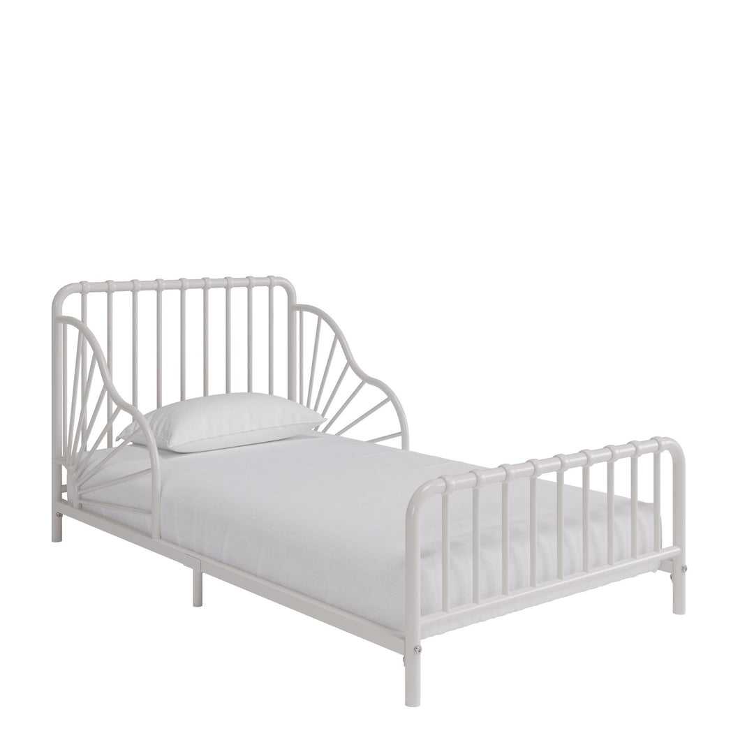 Little Seeds Quinn Whimsical Metal Toddler Bed, White - Off White - Crib & Toddler Mattress