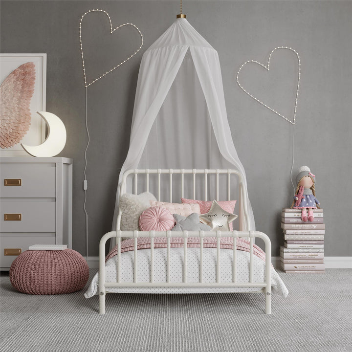 Little Seeds Quinn Whimsical Metal Toddler Bed, White - Off White - Crib & Toddler Mattress