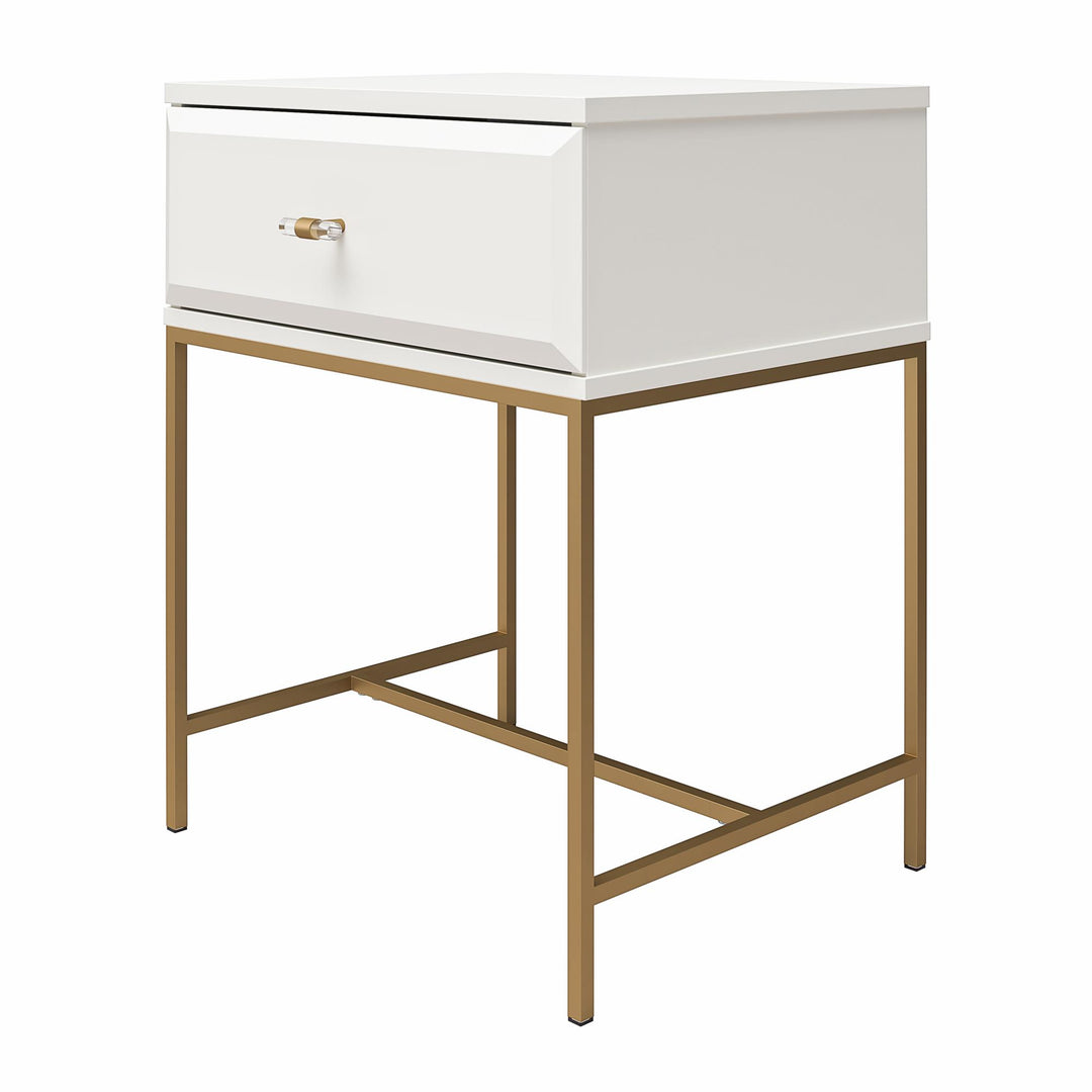 Modern 1 Drawer Nightstand with Gold Base -  White