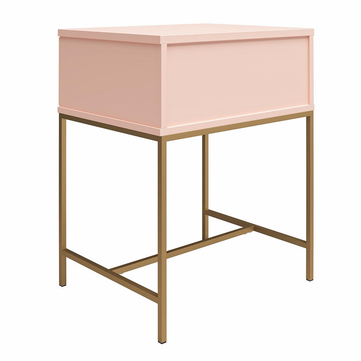 Contemporary Design Nightstand with Gold Base -  Pale Pink