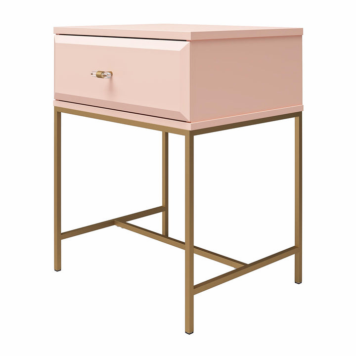 Effie Nightstand with 1 Drawer and a Gold Metal Base  -  Pale Pink