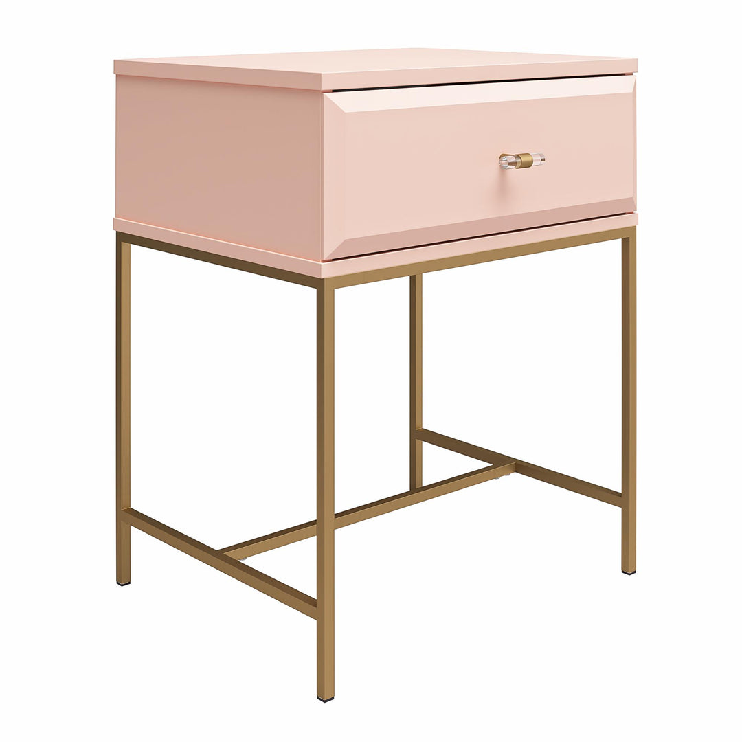 Nightstand with Gold Metal Base -  Pale Pink