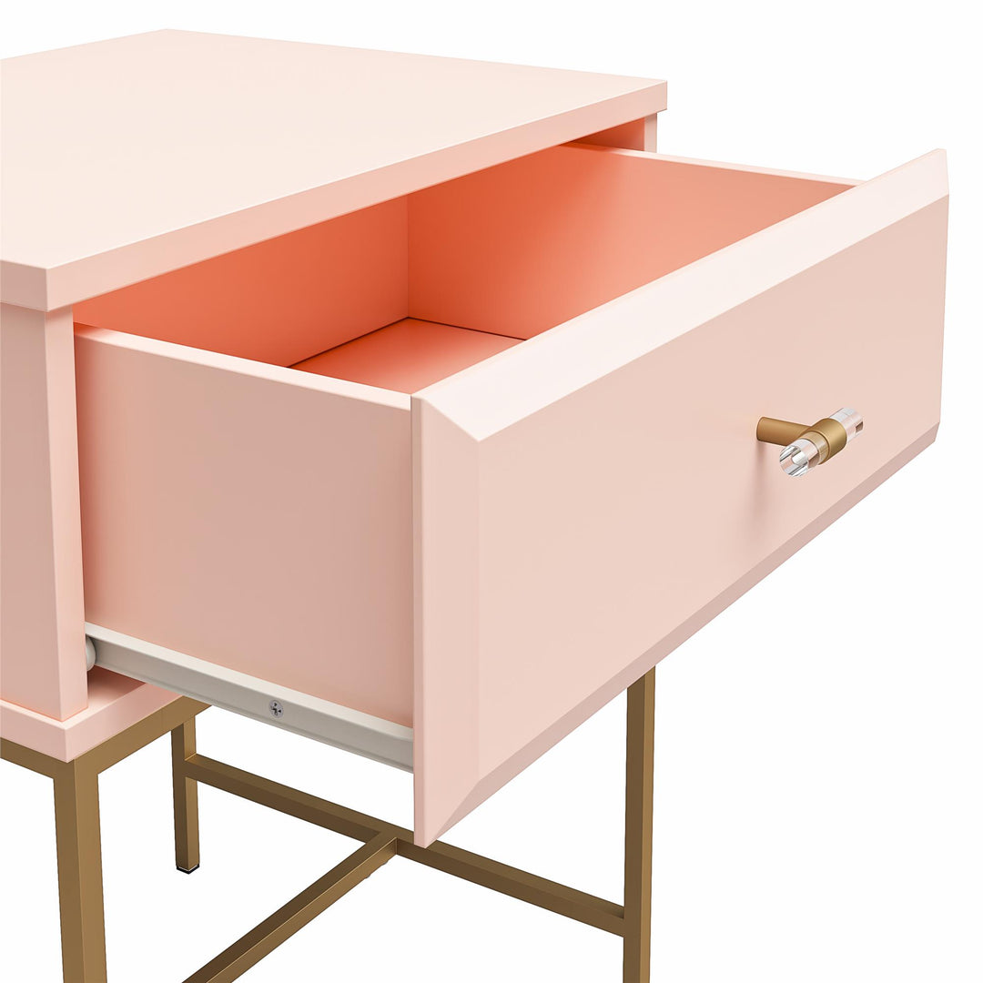 1 Drawer Nightstand with Gold Base -  Pale Pink