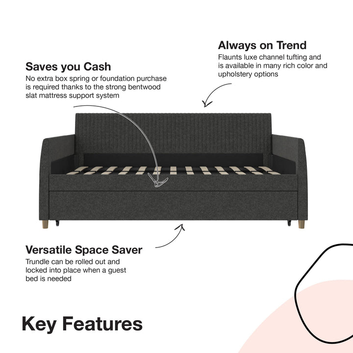 Daphne Upholstered Daybed with Trundle - Dark Gray - Twin-Over-Twin