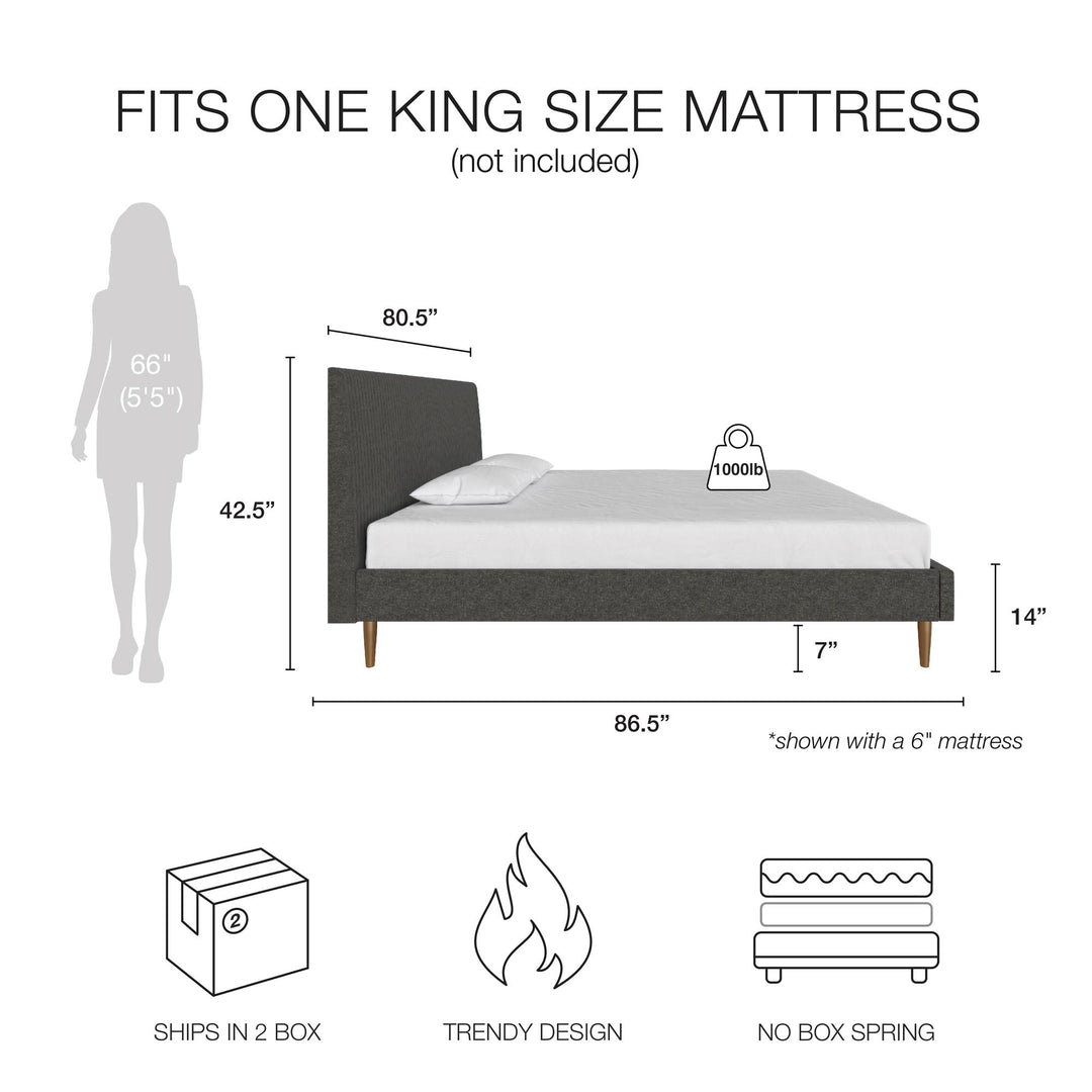 Daphne Velvet Upholstered Bed with Channel Tufted Headboard - Dark Gray - King