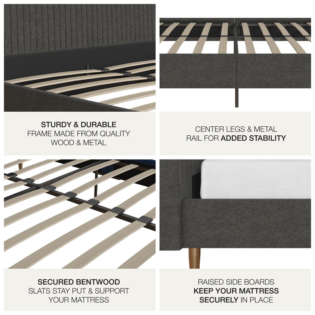 Daphne Velvet Upholstered Bed with Channel Tufted Headboard - Dark Gray - King