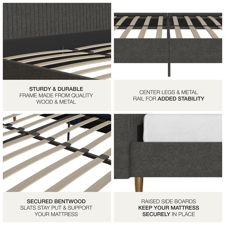 Daphne Velvet Upholstered Bed with Channel Tufted Headboard - Dark Gray - King