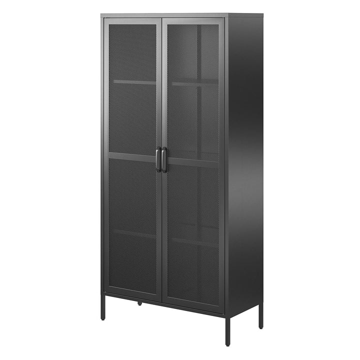 Shadwick 2 Door Tall Metal Locker Style Storage Cabinet-Mesh Metal Doors - Black