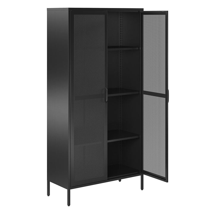 Shadwick 2 Door Tall Metal Locker Style Storage Cabinet-Mesh Metal Doors - Black