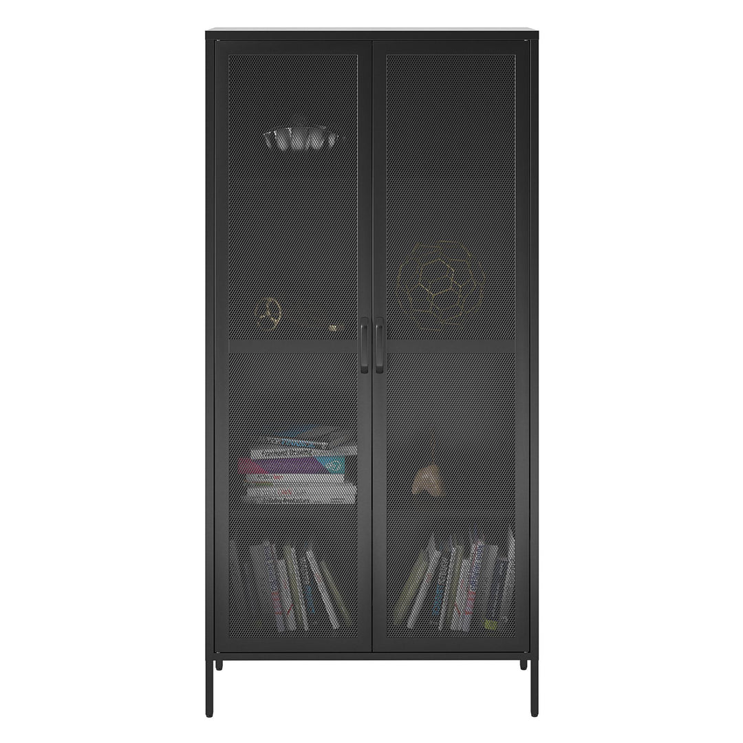 Shadwick 2 Door Tall Metal Locker Style Storage Cabinet-Mesh Metal Doors - Black