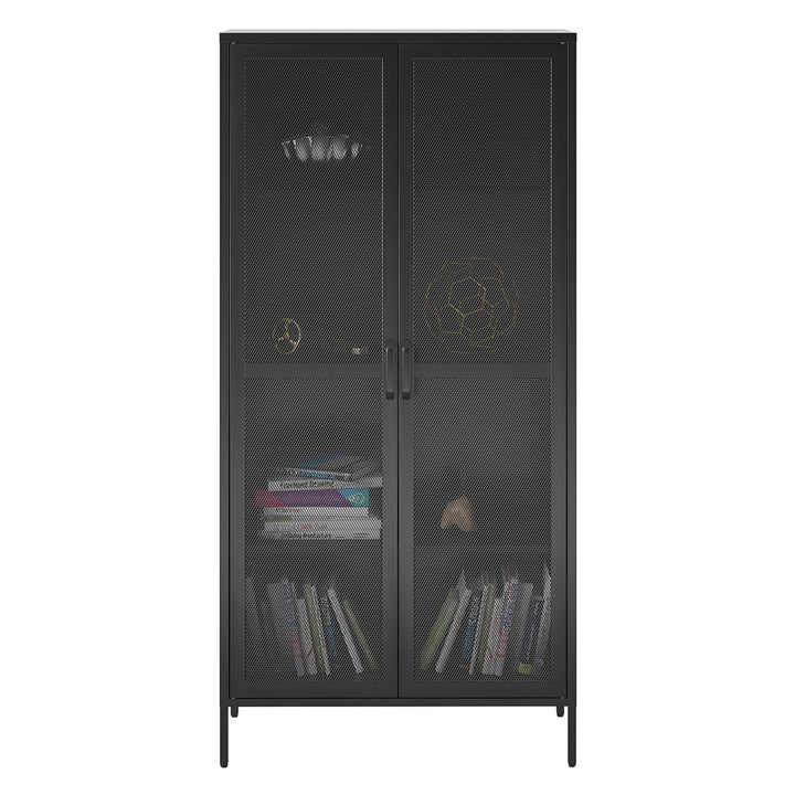Shadwick 2 Door Tall Metal Locker Style Storage Cabinet-Mesh Metal Doors - Black