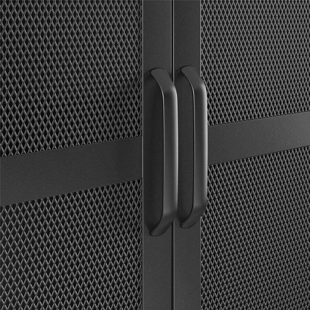Shadwick 2 Door Tall Metal Locker Style Storage Cabinet-Mesh Metal Doors - Black